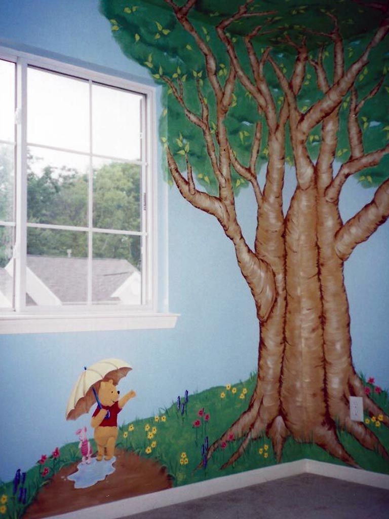Winnie-the-Pooh themed nursery mural