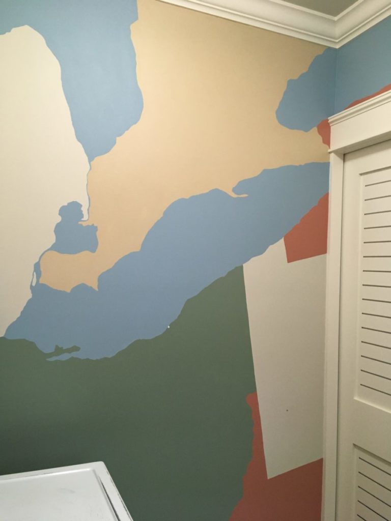 Large scale map painted in laundry room