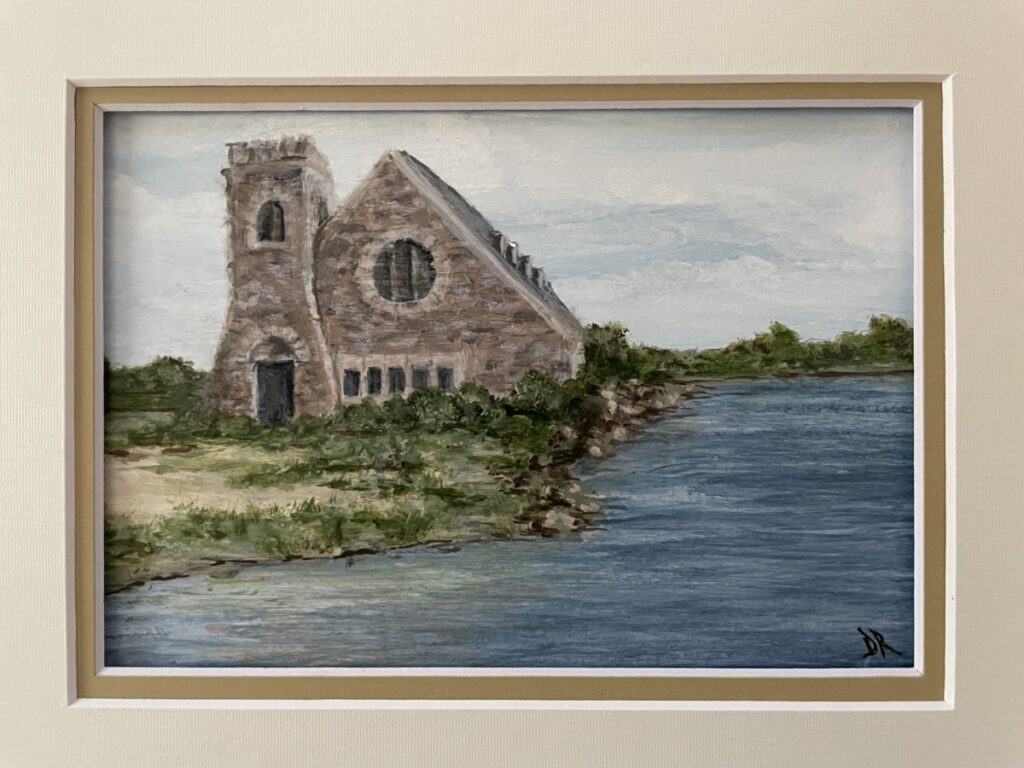 "Old Stone Church" 5" x 7" acrylic on vellum.